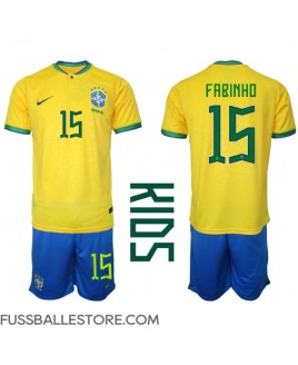 Günstige Brasilien Fabinho #15 Heimtrikotsatz Kinder WM 2022 Kurzarm (+ Kurze Hosen)